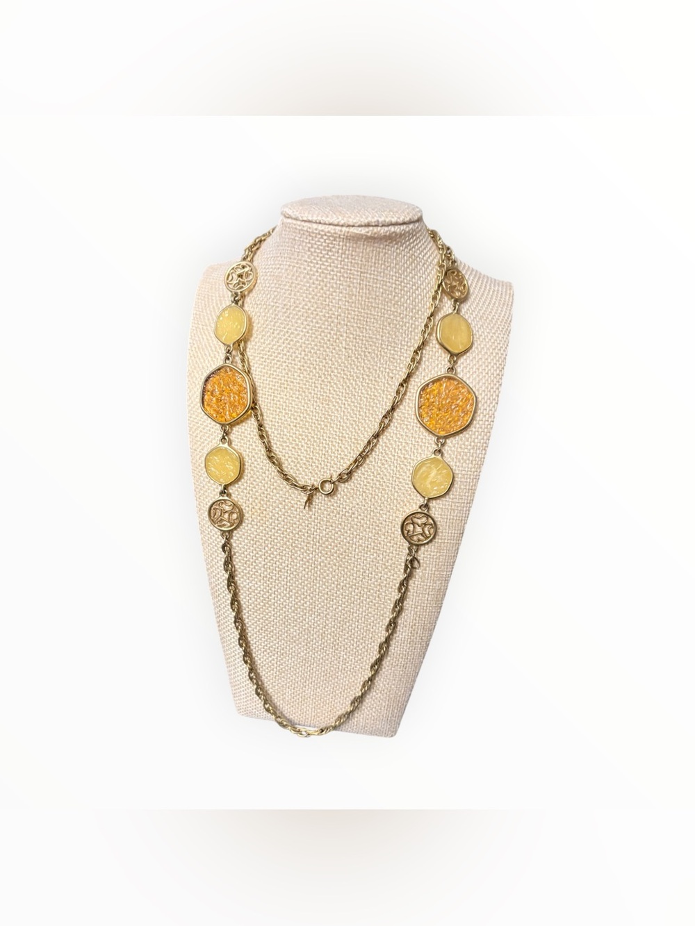VTG 1970s Sarah Coventry "Taste of Honey" Amber Coin Long Necklace